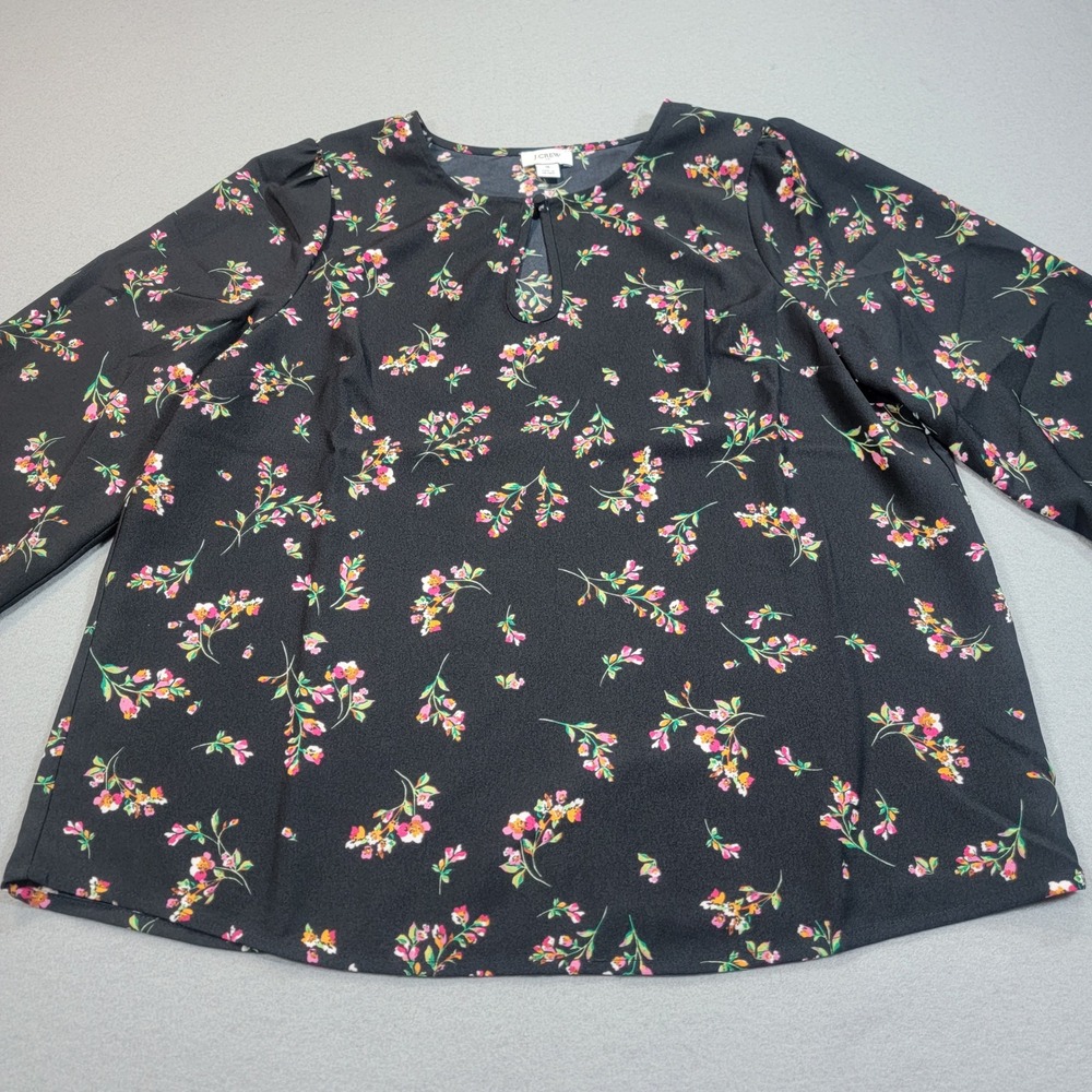 J.Crew Floral Blouse Black Long Sleeve Keyhole Neck Women's Small Boho‎ Top